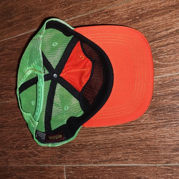 Von Dutch Original Embroidered Logo Trucker Mesh Orange Green Snapback Hat - Picture 6 of 7